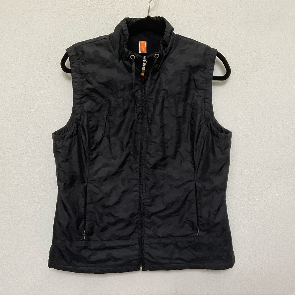 Lucy Black Swiss Dot Full Zip Lightweight Vest Size Large Fleece Lined Outdoors